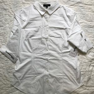 Active USA White 3/4 Sleeve Button Up Blouse NWT